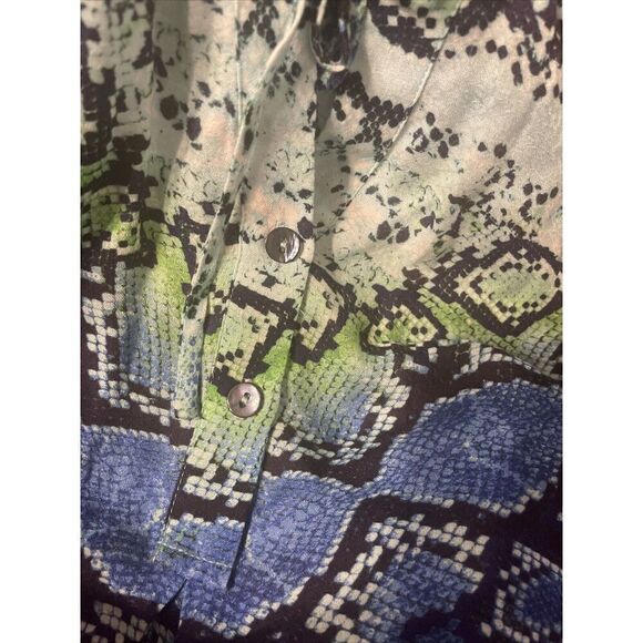 Hale Bob Snakeskin Print Blouse Women’s Small Long‎ Sleeve Popover Blue - Picture 6 of 10
